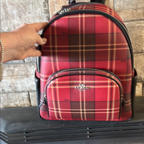 NWT HTF Coach Red Plaid Backpack - Picture 1 of 8